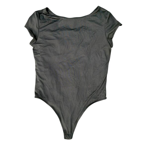 SWS Contour Boat Neck Cap Sleeve Bodysuit L Solid Black Thong Smoothing - Picture 1 of 3